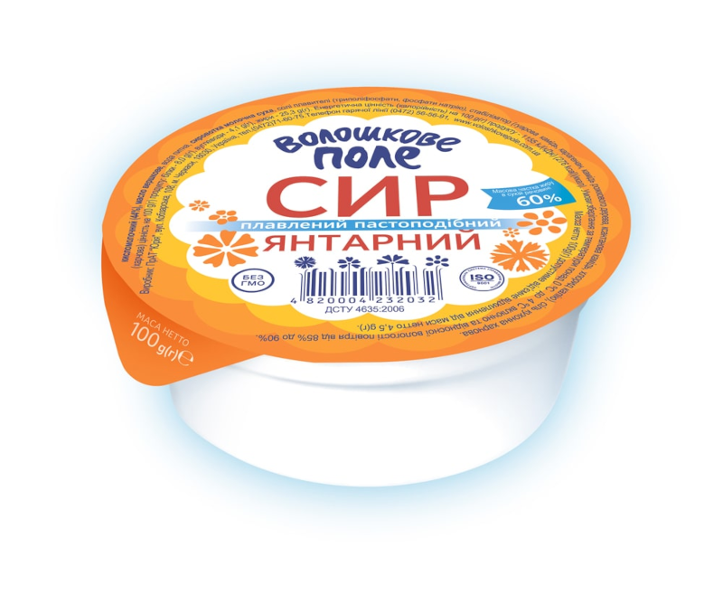 Сир плавлений ВОЛОШКОВЕ ПОЛЕ янтарний, 100г, 60%